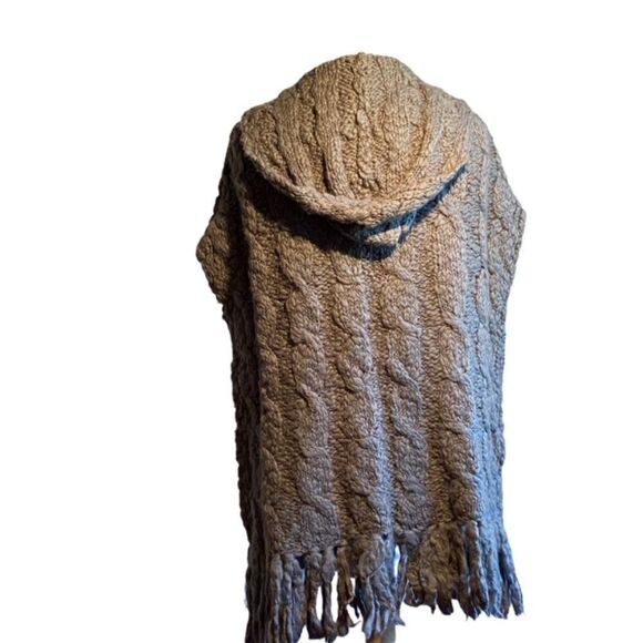 Anthropologie Laurie B Gray Hoodie Sweater Vest Cable Fringe L Stitch M/L 0325 - Picture 4 of 10